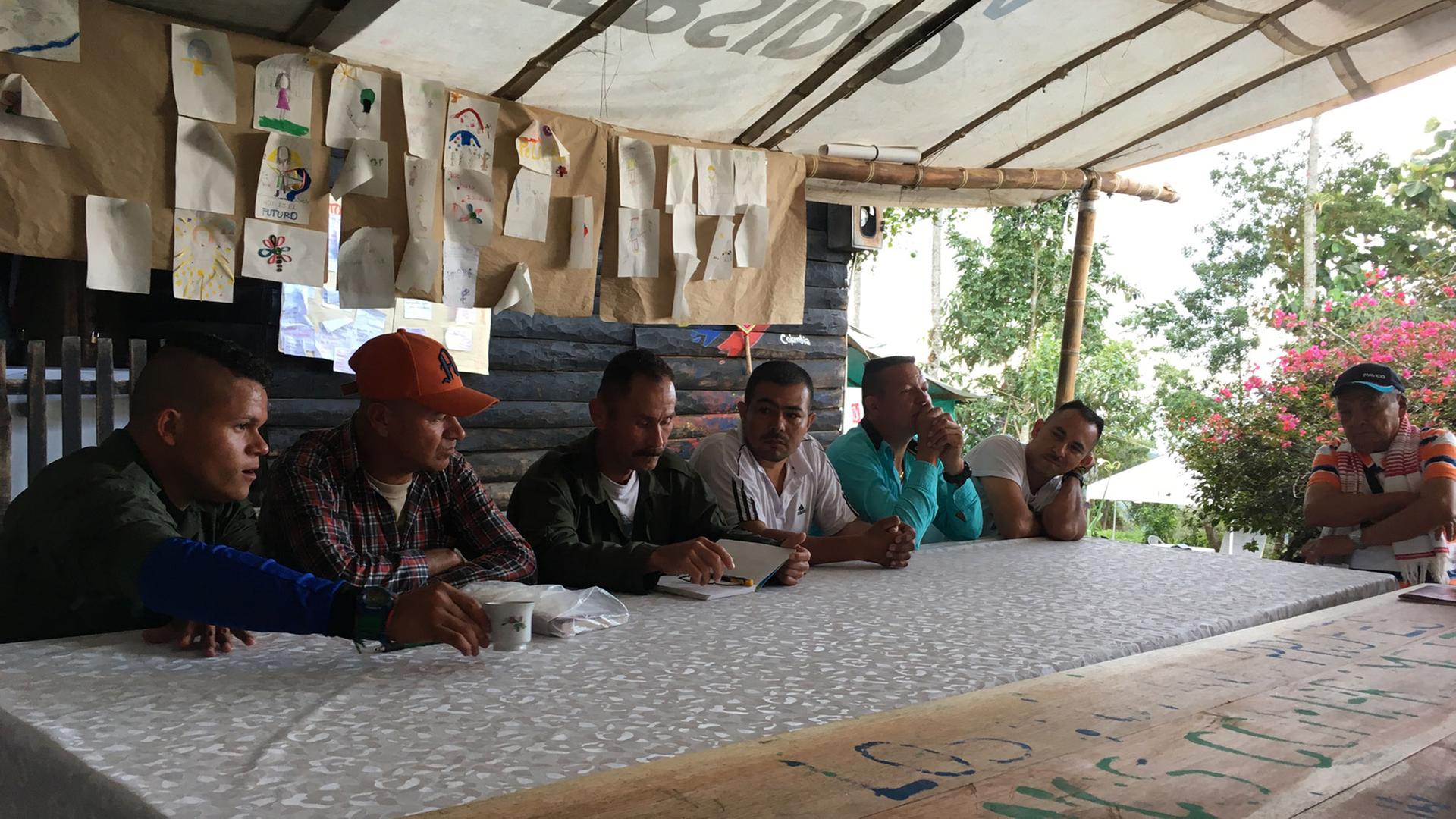 FARC-Rebellen bei einer Besprechung: Ob sie tatsächlich alle Waffen abgeben werden, ist noch unklar