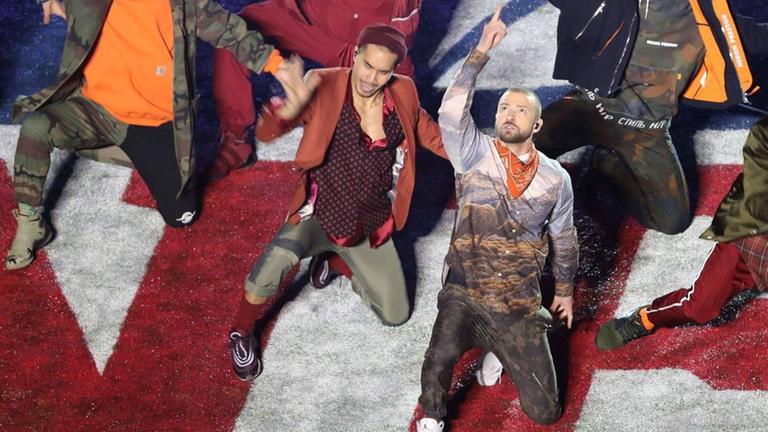 Justin Timberlake bei seiner Halbzeitshow beim Super Bowl 2018 Justin Timberlake bei seiner Halbzeitshow beim Super Bowl 2018