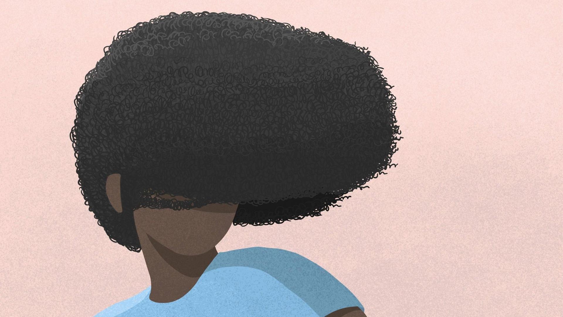 Illustration einer Frau mit im Wind wehenden Afro. Illustration einer Frau mit im Wind wehenden Afro.