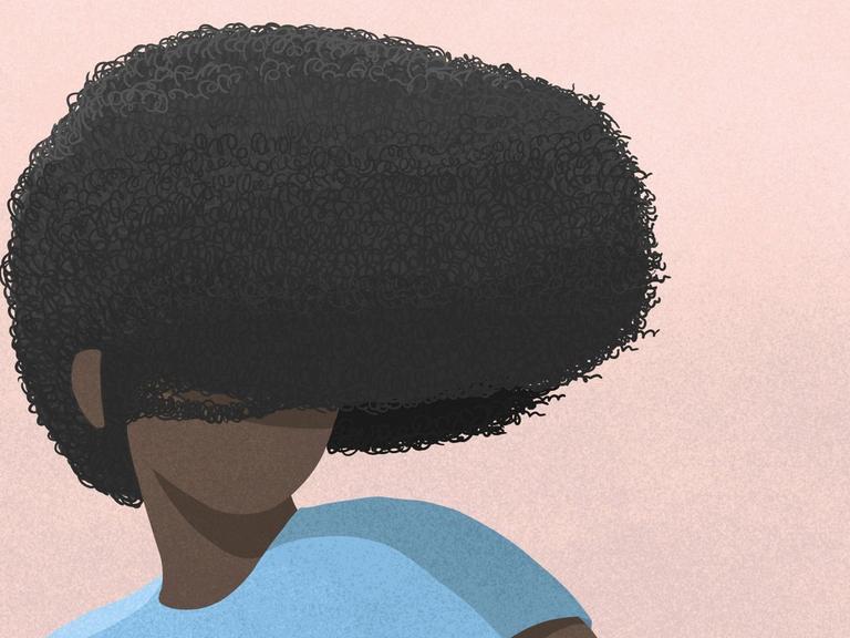 Illustration einer Frau mit im Wind wehenden Afro.