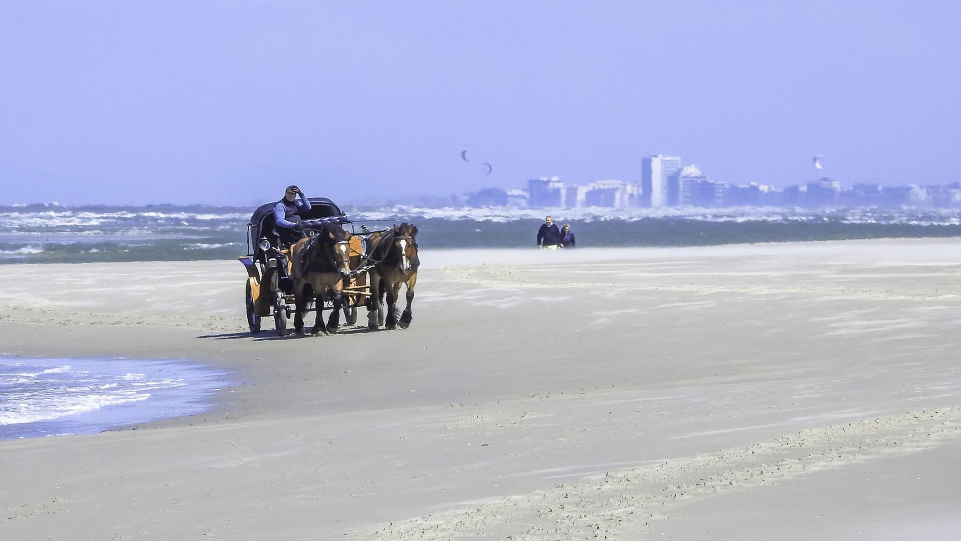 Pferdekutsche am Strand auf Juist (Norderney). Pferdekutsche am Strand auf Juist (Norderney).
