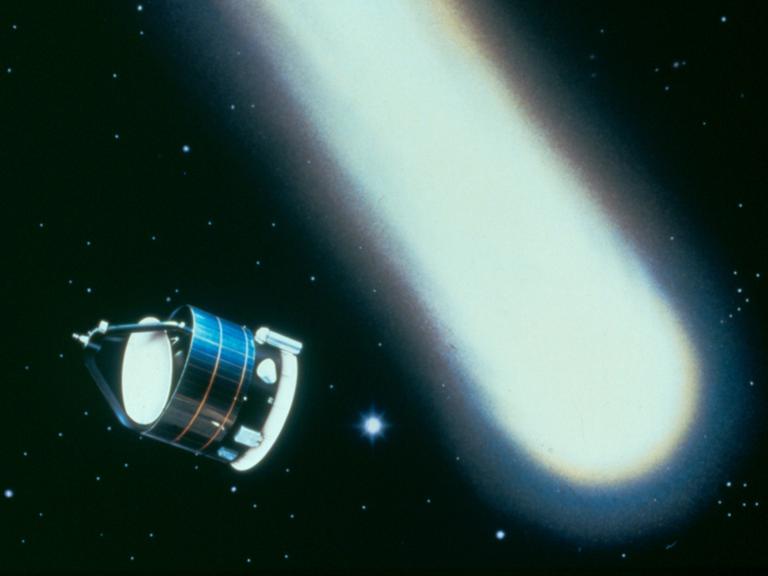Künstlerische Darstellung der Begegnung der ESA-Raumsonde Giotto mit dem Kometen Halley am 14. März 1986 Künstlerische Darstellung der Begegnung der ESA-Raumsonde Giotto mit dem Kometen Halley am 14. März 1986