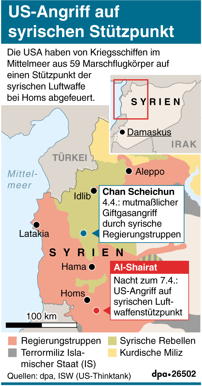 Grafik: US-Angriff auf syrischen Stützpunkt. Grafik: US-Angriff auf syrischen Stützpunkt.