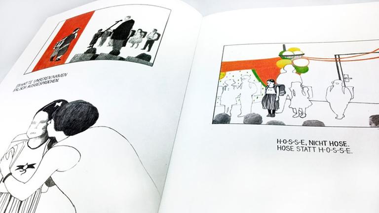 Blick ins Buch „In meiner Erinnerung war mehr Streichorchester“ von Julia Hoße mit Zeichnungen der Autorin Blick ins Buch „In meiner Erinnerung war mehr Streichorchester“ von Julia Hoße mit Zeichnungen der Autorin