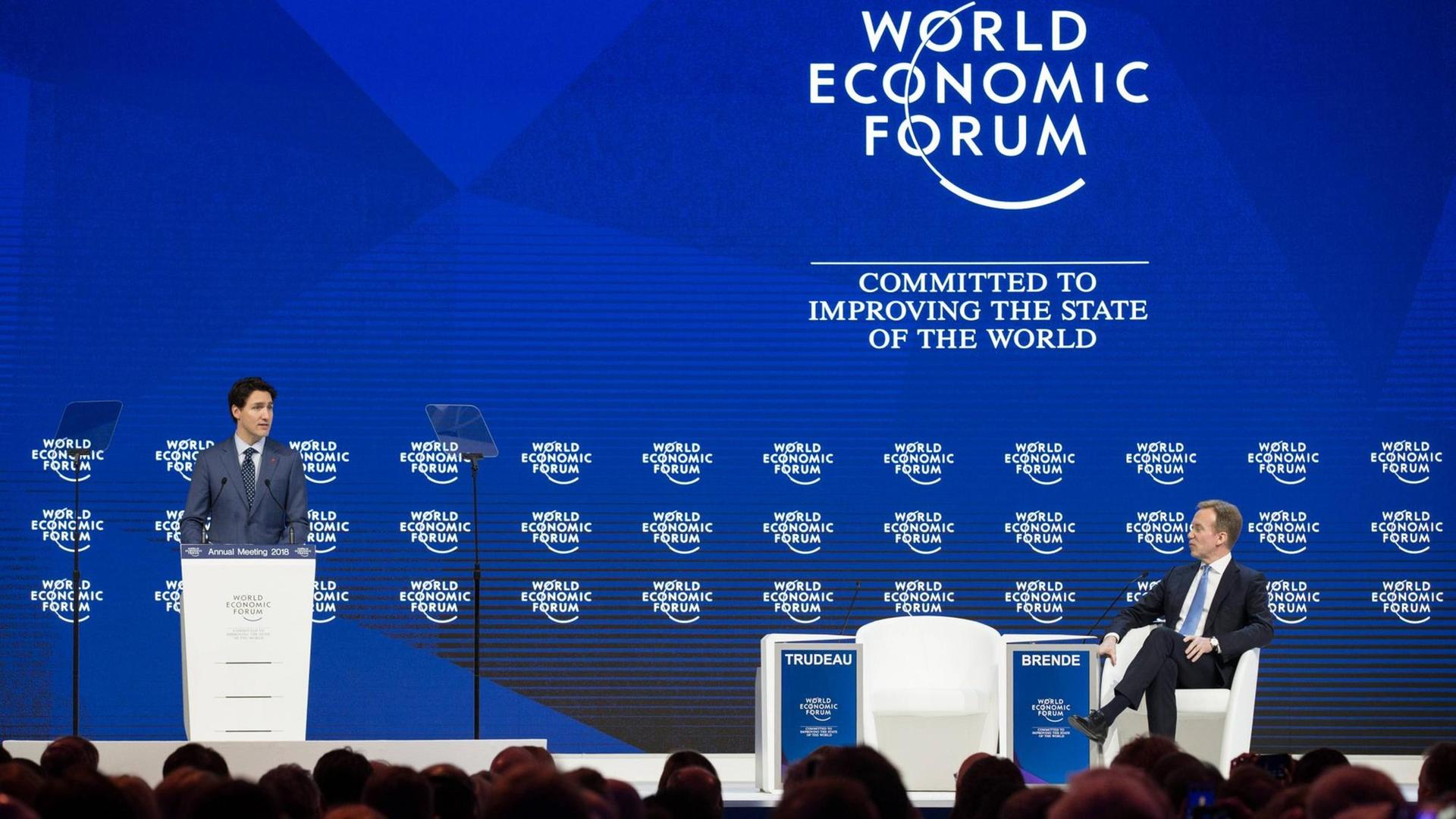 Der kanadische Premierminister Justin Trudeau bei einer Rede vor dem World Economic Forum (WEF) in Davos, Jan. 23, 2018. Der kanadische Premierminister Justin Trudeau bei einer Rede vor dem World Economic Forum (WEF) in Davos, Jan. 23, 2018.