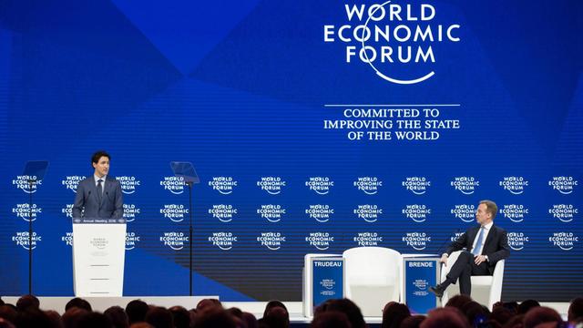 Der kanadische Premierminister Justin Trudeau bei einer Rede vor dem World Economic Forum (WEF) in Davos, Jan. 23, 2018.