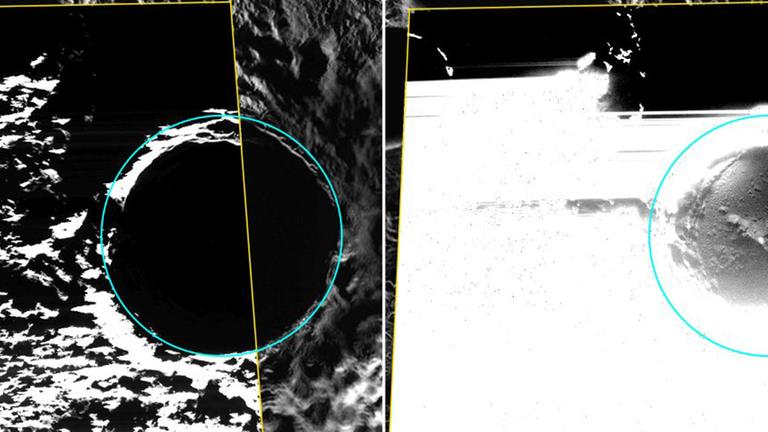 Die NASA-Sonde Messenger hat optische Bilder vom Eis im Dauerschatten der Merkurpole aufgenommen