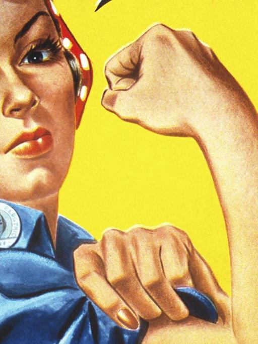 US-Kriegspropagandaplakat zeigt "Rosie The Riveter", die ihre Muskeln anspannt.