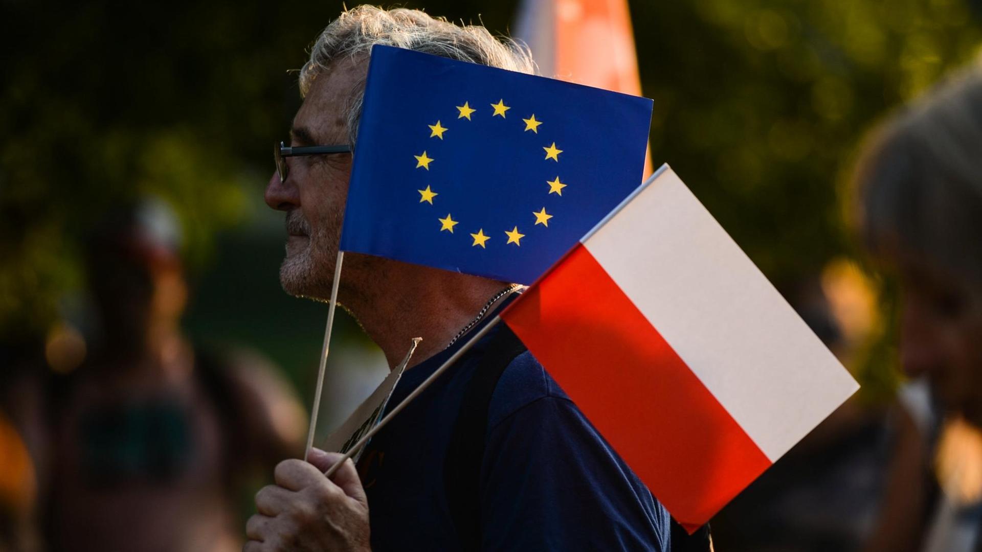 Protestanten bei einer Demonstration gegen Veränderungen im Bildungssystem und die Destabilisierung des Rechtssystems in Polen. Protestanten bei einer Demonstration gegen Veränderungen im Bildungssystem und die Destabilisierung des Rechtssystems in Polen.