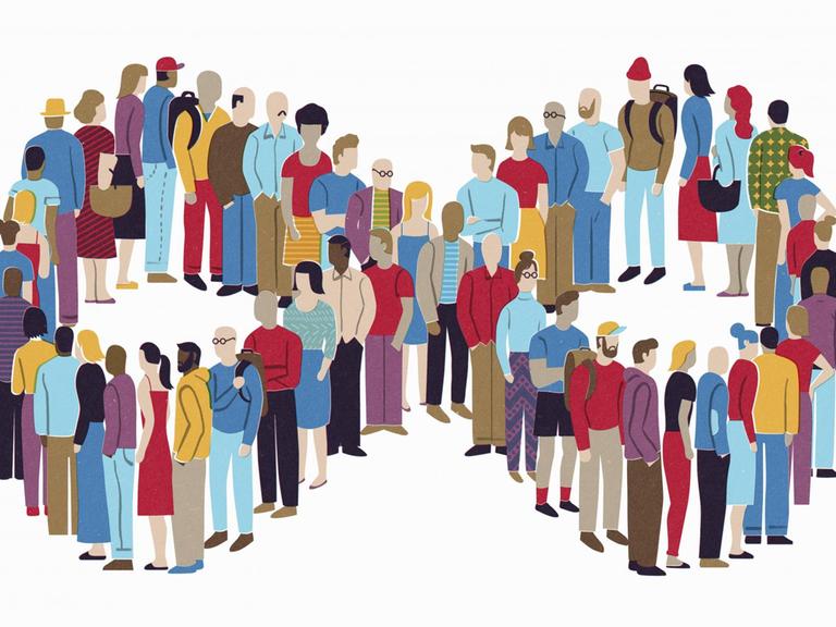 Illustration von Menschen in einer Schlange, die das Zeichen für Unendlichkeit bildet.