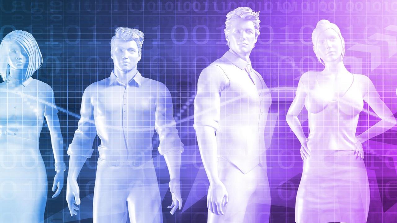 Mehrere am Computer generierte Menschen stehen nebeneinander. Mehrere am Computer generierte Menschen stehen nebeneinander.