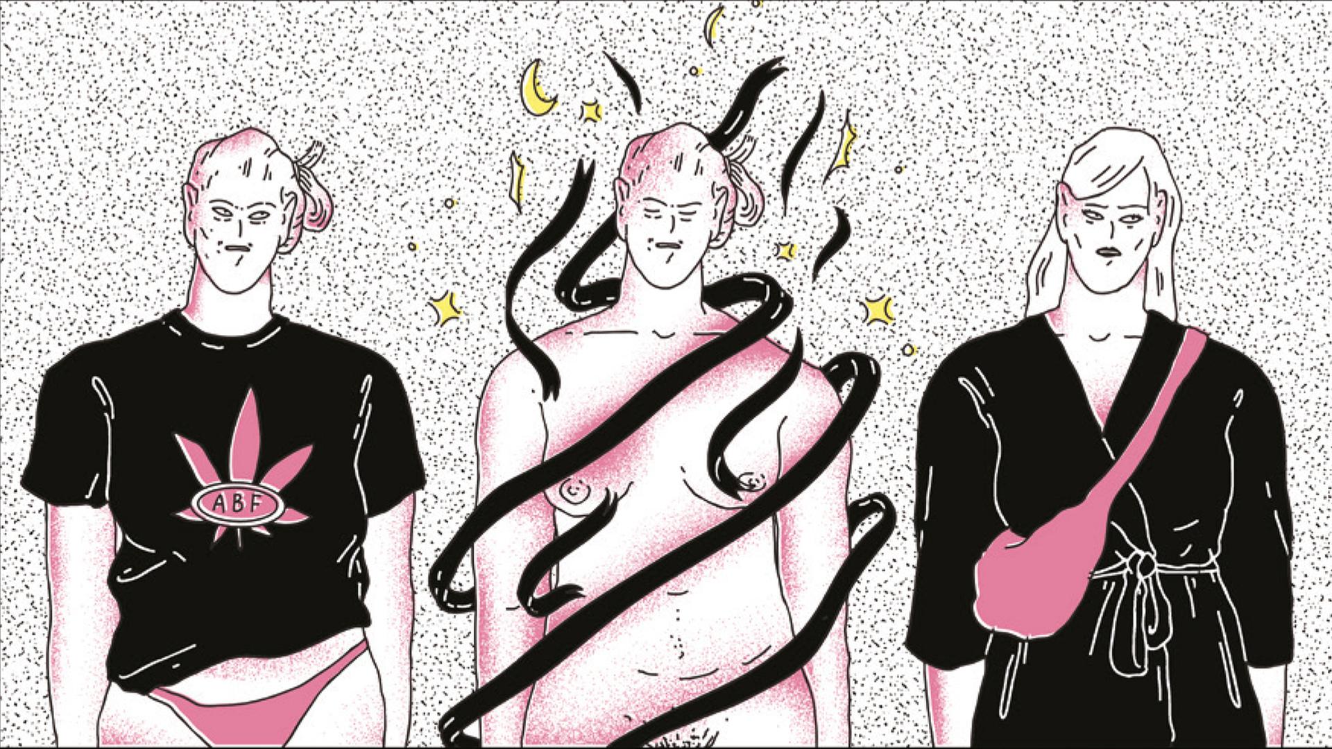 Ausschnitt aus dem Comic "IdentiKid". Drei verschiedene Versionen derselben Comicfigur stehen nebeneinander. Ausschnitt aus dem Comic "IdentiKid". Drei verschiedene Versionen derselben Comicfigur stehen nebeneinander.