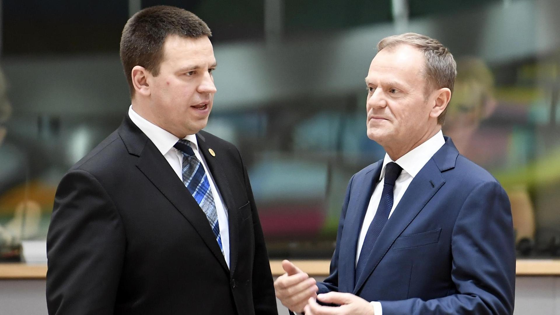 Estlands Ministerpräsident Jüri Ratas (l.) im Gespräch mit EU-Ratspräsident Donald Tusk: Estland übernimmt ab Juli 2017 die EU-Ratspräsidentschaft