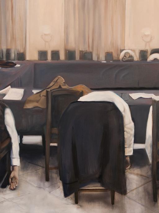 Adelita Husni-Bey, The Sleepers, 2012, Öl auf Leinwand, 165 x 350 cm