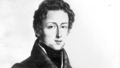 Eine Lithografie zeigt das Porträt des polnisch-französischen Komponist Frédéric Chopin (1810-1849).