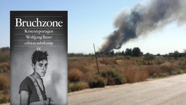 Auf dem Cover schaut ein junger Mann ängstlich in die Kamera, dahinter ist eine Explosion in einer südlichen Landschaft zu sehen