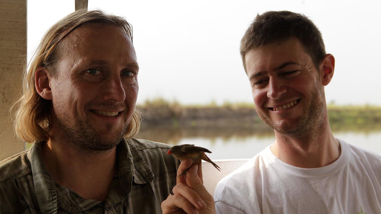 Fabien Mercier und Julien Gonin mit einem Prachtfinken Fabien Mercier und Julien Gonin mit einem Prachtfinken