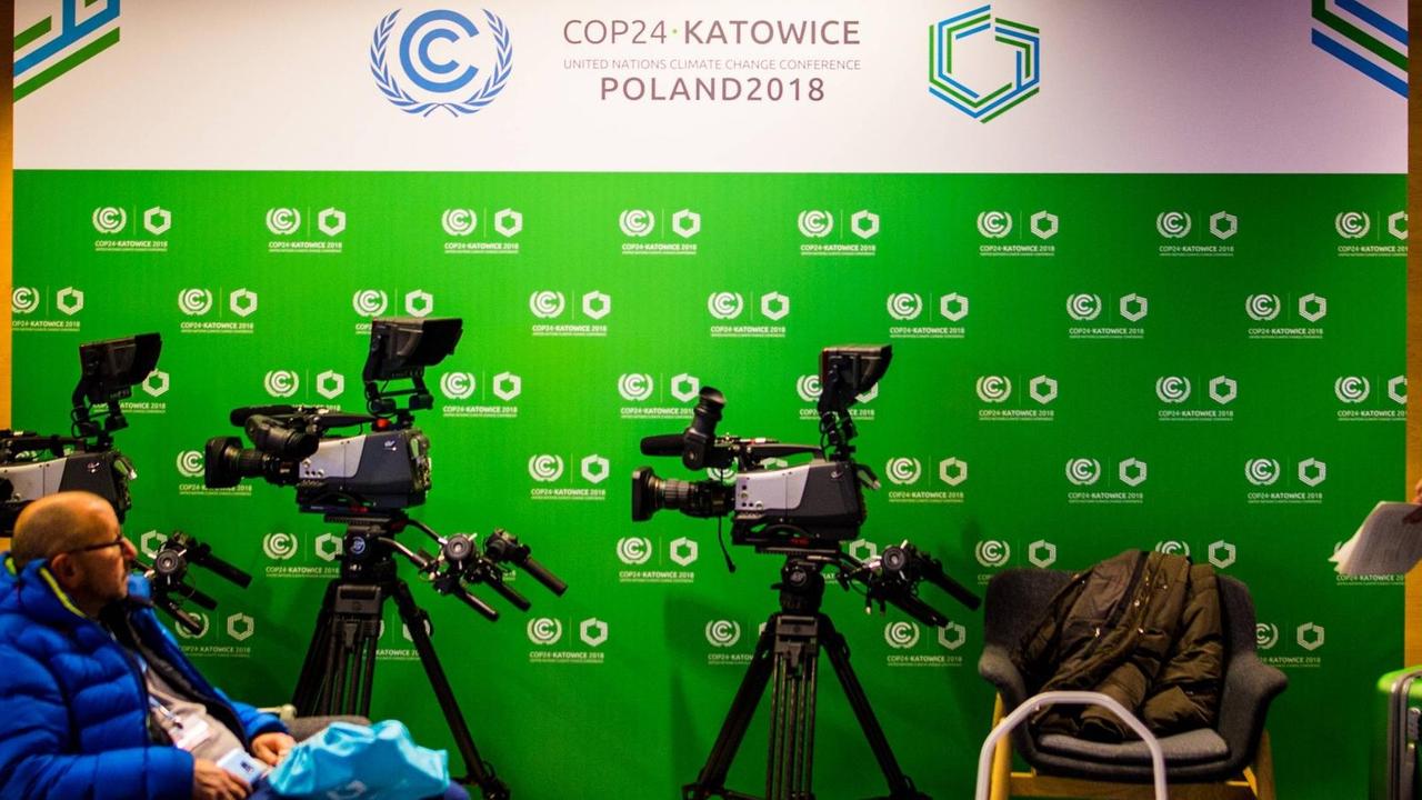 Das Mediencenter der Klimakonferenz der Vereinten Nationen in Kattowitz, Polen.