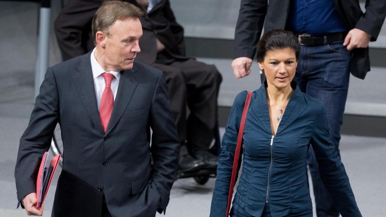 SPD-Fraktionschef Thomas Oppermann und die Fraktionschefin der Linkspartei, Sahra Wagenknecht