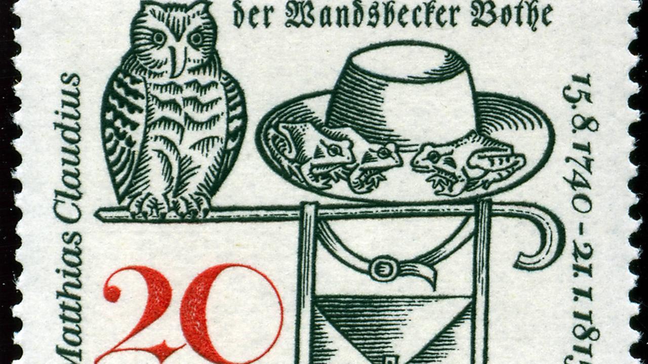 Briefmarke der Deutschen Bundespost zur Erinnerung an den Schriftsteller und Dichter Matthias Claudius.