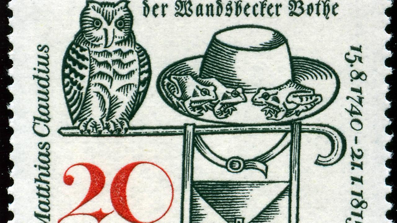Briefmarke der Deutschen Bundespost zur Erinnerung an den Schriftsteller und Dichter Matthias Claudius. Briefmarke der Deutschen Bundespost zur Erinnerung an den Schriftsteller und Dichter Matthias Claudius.