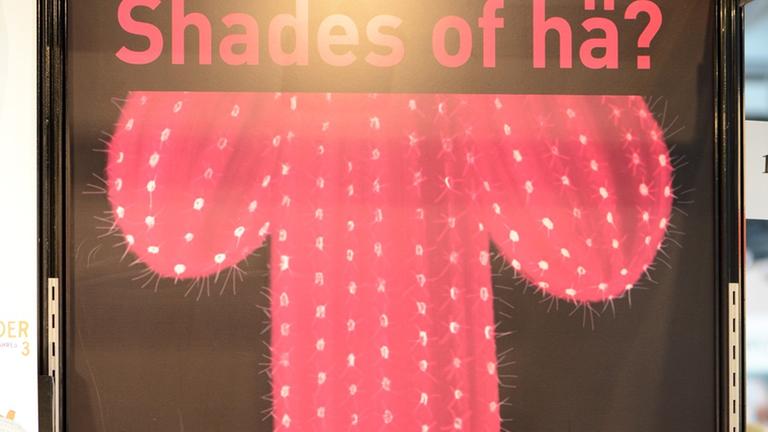 Ein Werbeplakat für den satirischen SM-Ratgeber "Shades of hä?" bei der Buchmesse in Leipzig vor zwei Jahren