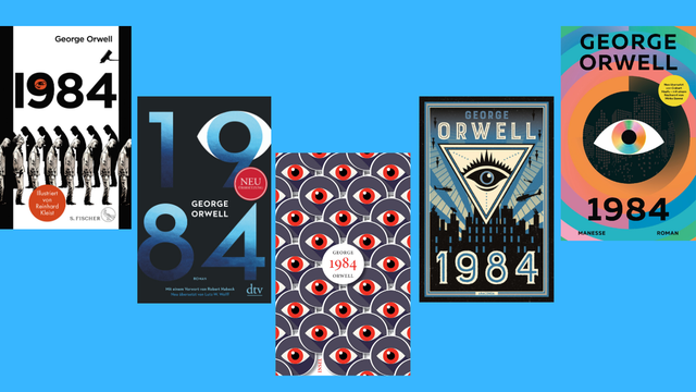 5 Buchcover von Neuübersetzungen des Romans "1984" von George Orwell