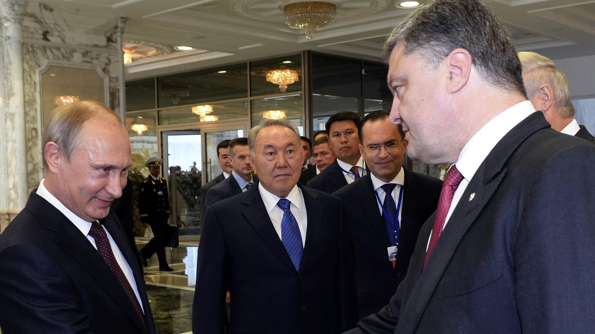 Ein besonderer Moment im Ukraine-Konflikt: Waldimir Putin (l.) und Petro Poroschenko Ein besonderer Moment im Ukraine-Konflikt: Waldimir Putin (l.) und Petro Poroschenko