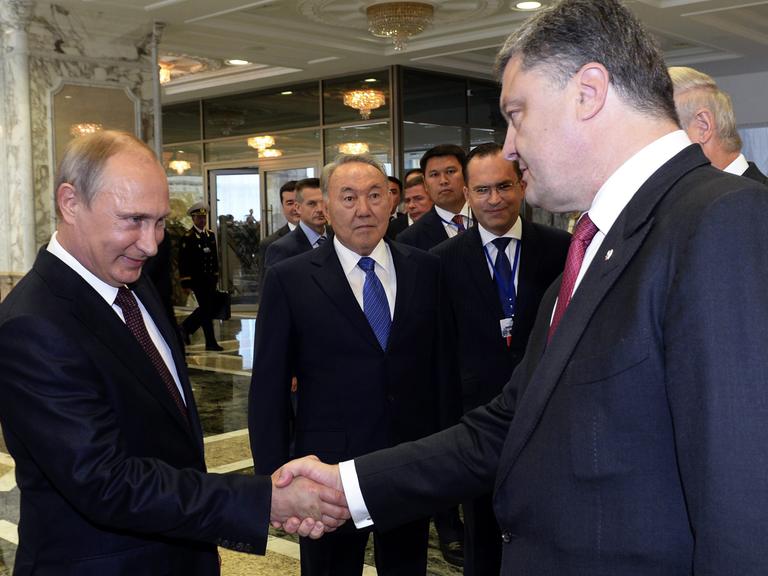 Ein besonderer Moment im Ukraine-Konflikt: Waldimir Putin (l.) und Petro Poroschenko