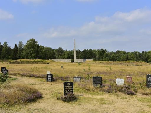 Auf einem weiten Feld stehen vereinzelt Grabsteine.