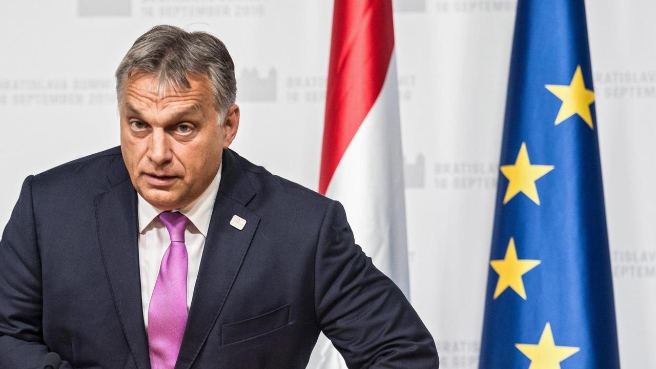 Ungarns Ministerpräsident Victor Orban beim EU-Gipfel in Bratislava, Slowakei. Ungarns Ministerpräsident Victor Orban beim EU-Gipfel in Bratislava, Slowakei.