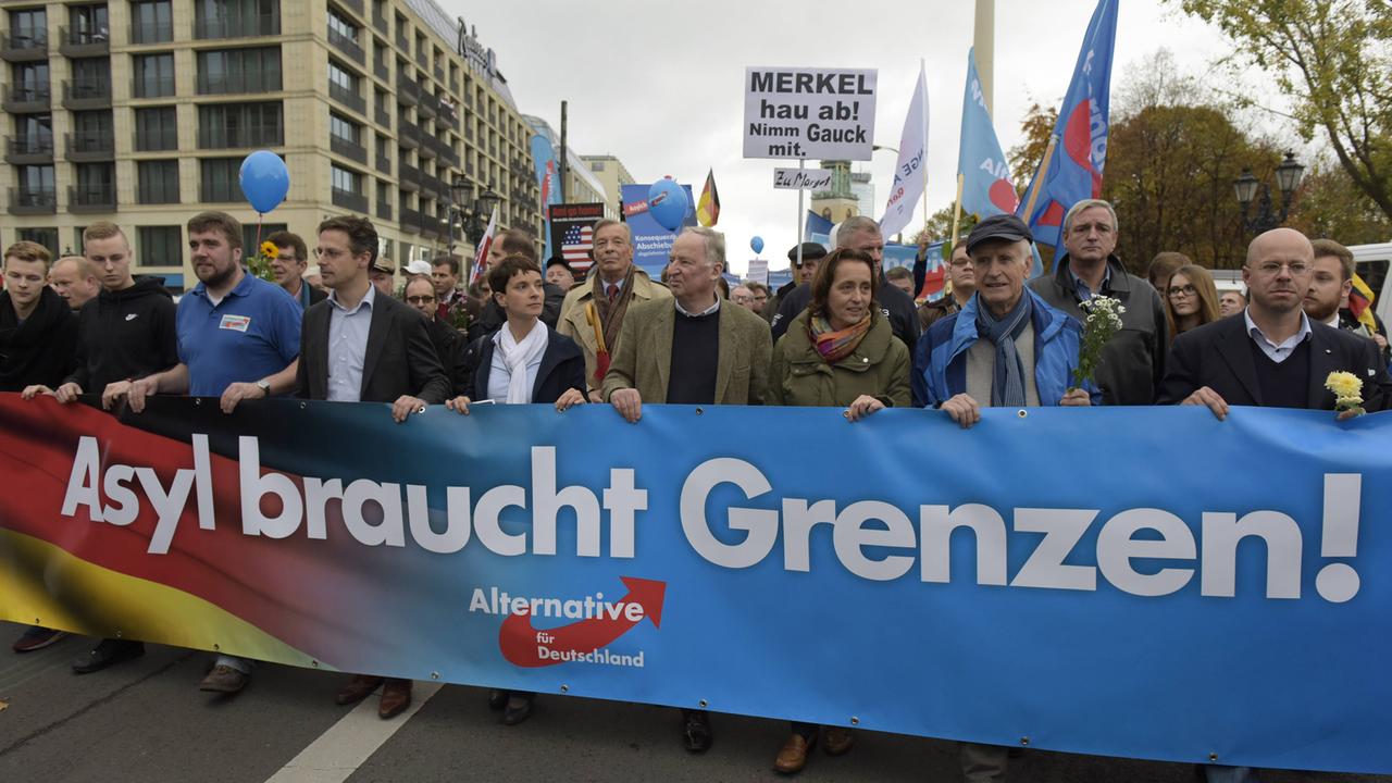 AfD-Politiker Frauke Petry, Alexander Gauland und Beatrix von Storch und andere bei einer Demonstration in Berlin AfD-Politiker Frauke Petry, Alexander Gauland und Beatrix von Storch und andere bei einer Demonstration in Berlin