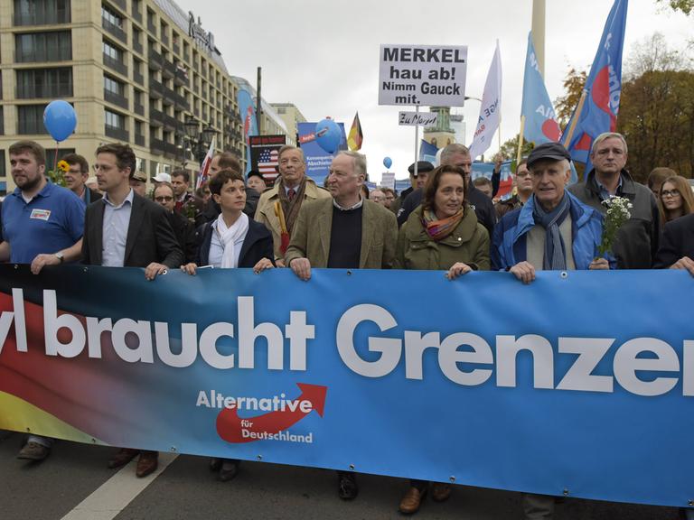 AfD-Politiker Frauke Petry, Alexander Gauland und Beatrix von Storch und andere bei einer Demonstration in Berlin