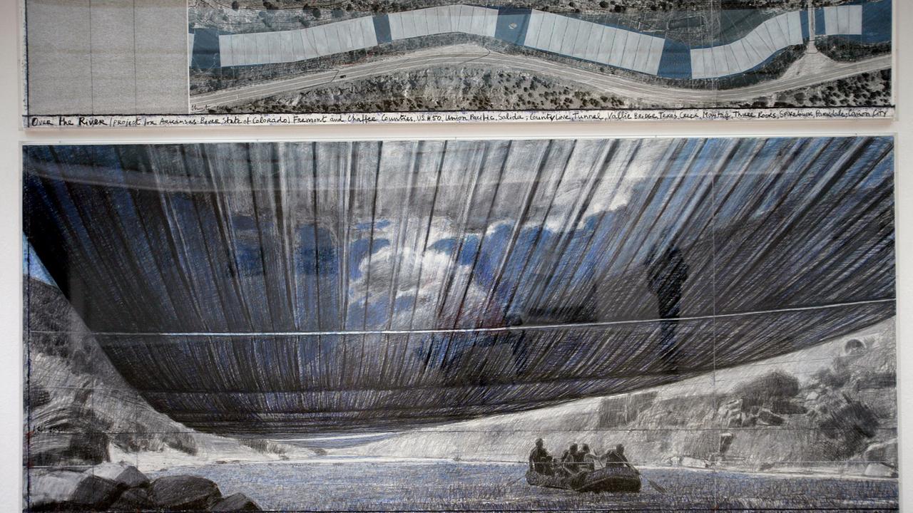 Entwurf des Projektes "Over the River" des Künstlerpaares Christo und Jeanne-Claude. Geplant ist die Verhüllung des Flusses Arkansas im US-Bundesstaat Colorado. Entwurf des Projektes "Over the River" des Künstlerpaares Christo und Jeanne-Claude. Geplant ist die Verhüllung des Flusses Arkansas im US-Bundesstaat Colorado.