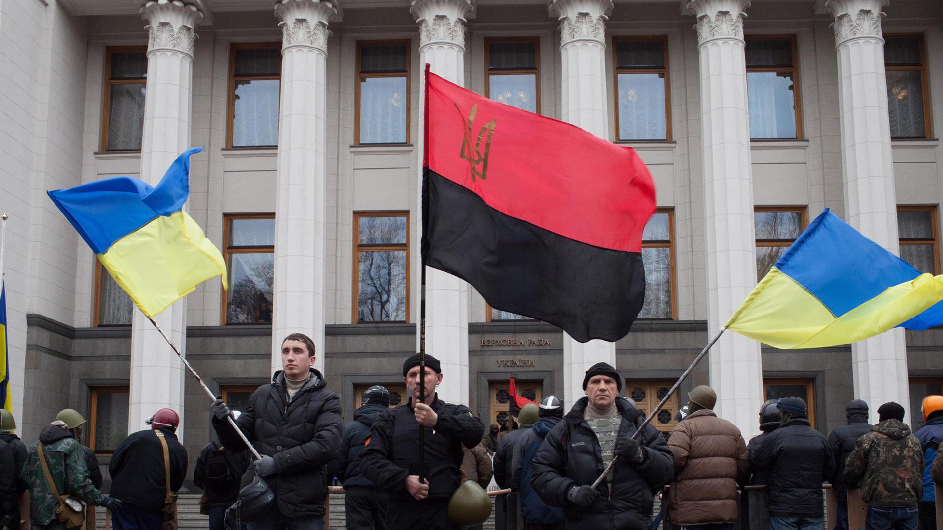 Pro-europäische Demonstranten vor dem Parlament in Kiew am 22.02.2014.