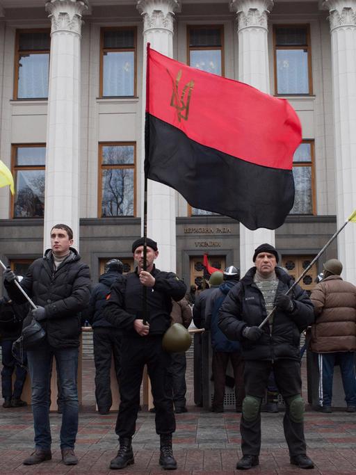 Pro-europäische Demonstranten vor dem Parlament in Kiew am 22.02.2014.