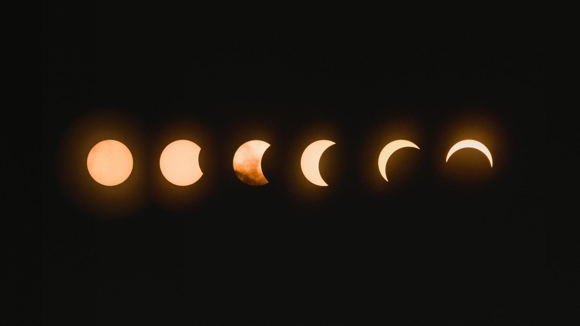 Die unterschiedlichen Phasen einer Mondfinsternis. Die unterschiedlichen Phasen einer Mondfinsternis.