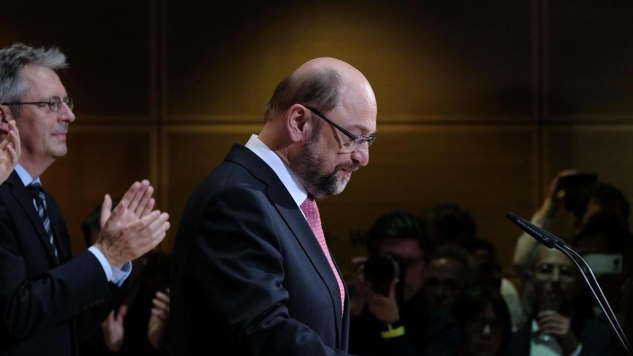 SPD-Parteichef Martin Schulz im Willy-Brandt-Haus nach der Wahlschlappe der SPD in Nordrhein-Westfalen.