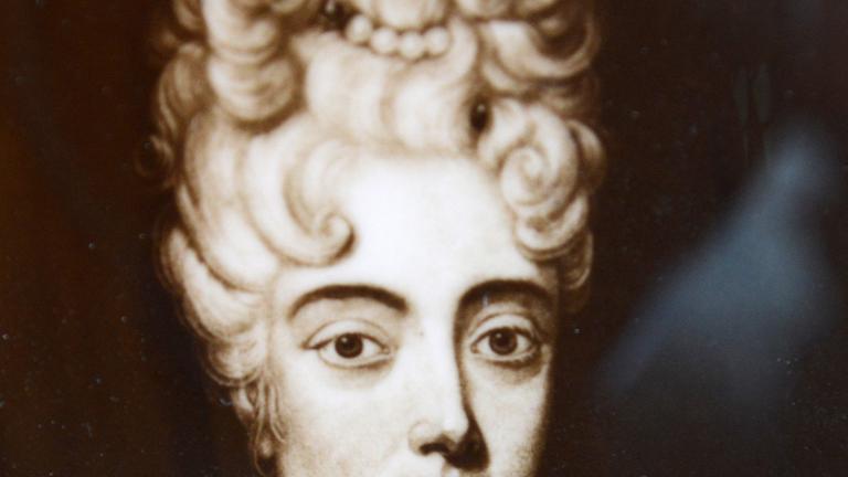 Zeitgenössischer Kupferstich der Gräfin Anna Constantia von Cosel (1680-1765), aufgenommen auf der Burg Stolpen Zeitgenössischer Kupferstich der Gräfin Anna Constantia von Cosel (1680-1765), aufgenommen auf der Burg Stolpen