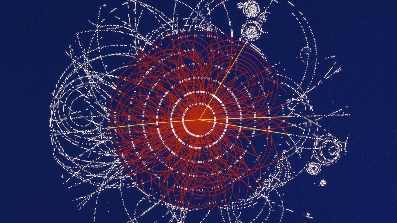 Die Illustration zeigt den Zerfall eines fiktiven Higgs-Boson. Die Illustration zeigt den Zerfall eines fiktiven Higgs-Boson.