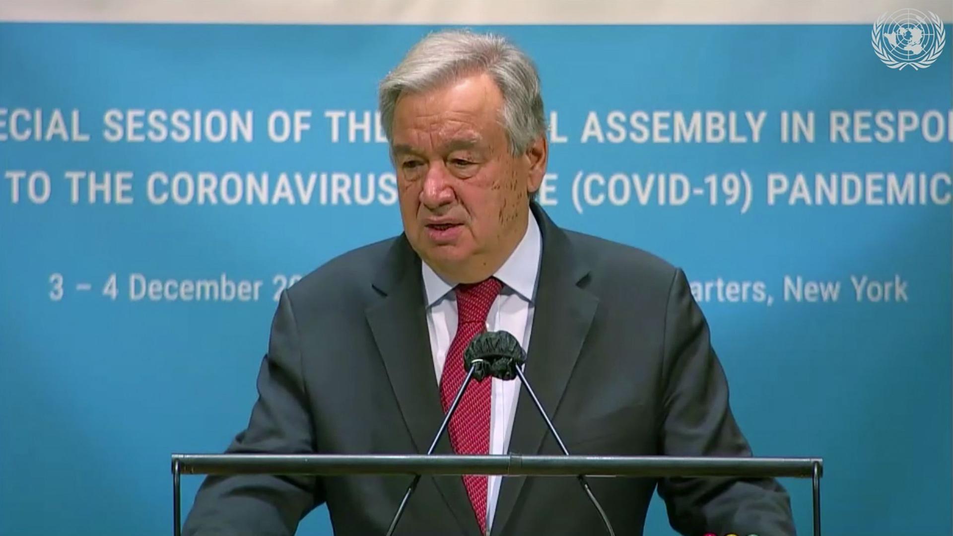 UNO-Generalsekretär Antonio Guterres spricht auf einem virtuellen Sondergipfel der Vereinten Nationen. UNO-Generalsekretär Antonio Guterres spricht auf einem virtuellen Sondergipfel der Vereinten Nationen.