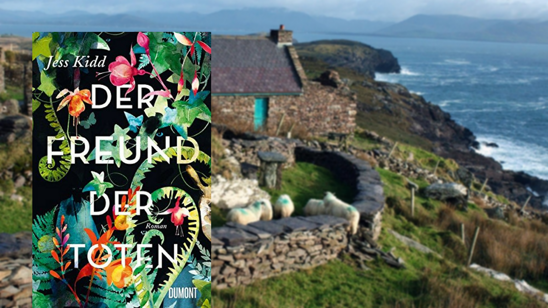Cover: "Der Freund der Toten" von Jess Kidd, im Hintergrund das Dorf Cill Realig an der irischen Westküste. Cover: "Der Freund der Toten" von Jess Kidd, im Hintergrund das Dorf Cill Realig an der irischen Westküste.