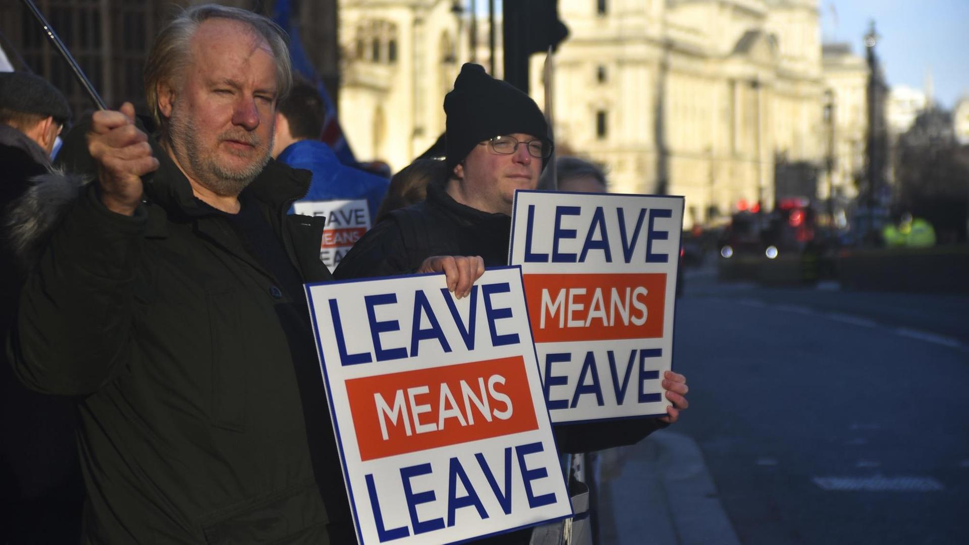 Pro-Brexit-Demonstranten vor dem Britischen Parlament Pro-Brexit-Demonstranten vor dem Britischen Parlament