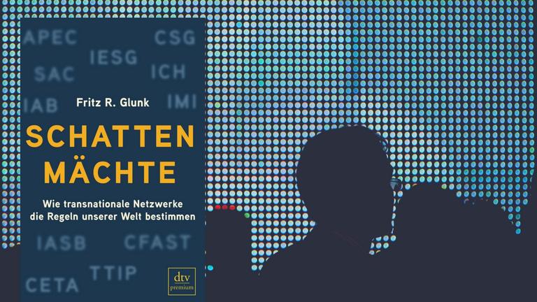 Die Schattenrisse von Menschen erscheinen vor den grell-blauen Leuchtdioden eines großen LED-Displays (Hintergrundbild), Buchcover (Vordergrund) Die Schattenrisse von Menschen erscheinen vor den grell-blauen Leuchtdioden eines großen LED-Displays (Hintergrundbild), Buchcover (Vordergrund)