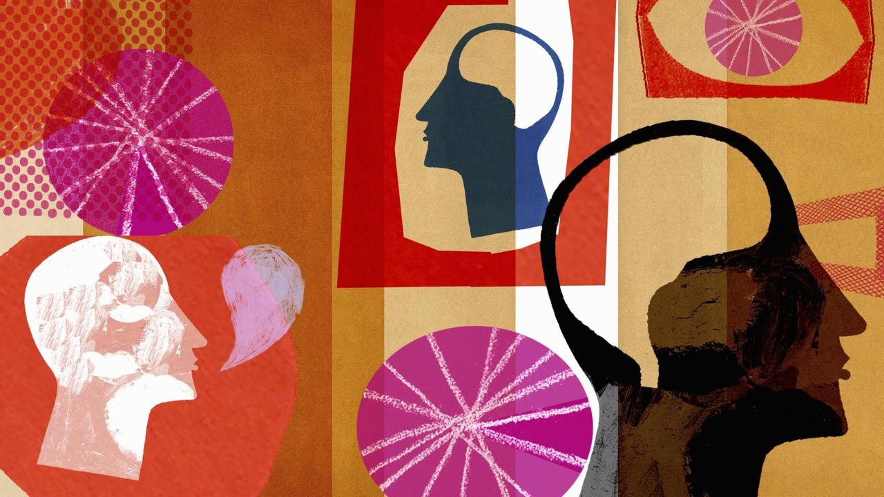 Collage mit unterschiedlichen Motiven vom Denken und Reden. Collage mit unterschiedlichen Motiven vom Denken und Reden.