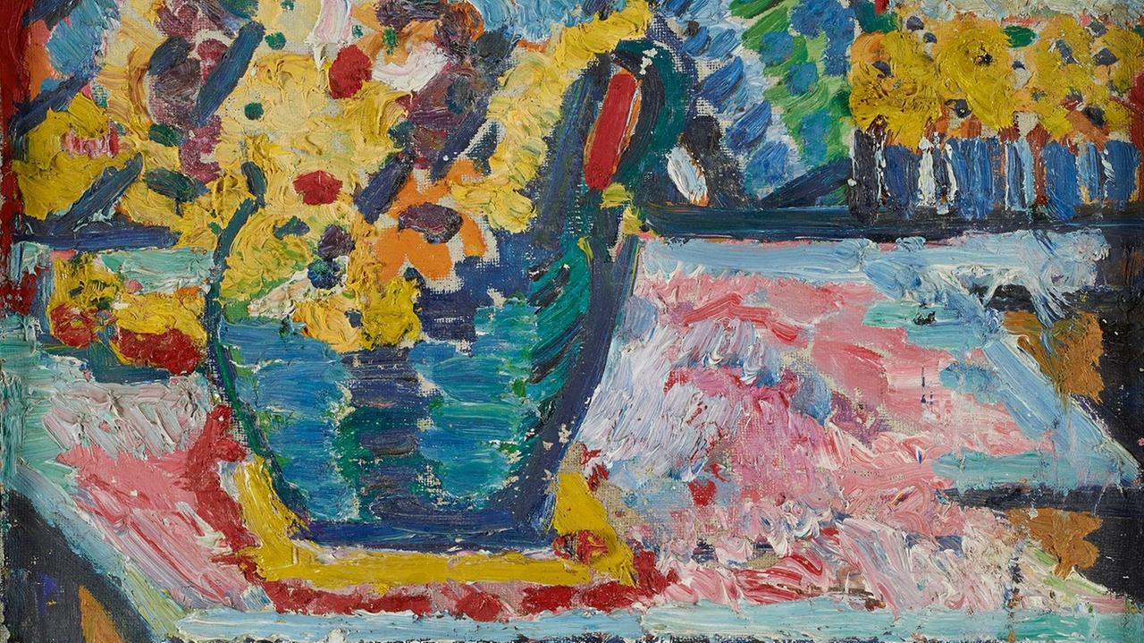Expressionistisches Gemälde eines Blumenkrugs Expressionistisches Gemälde eines Blumenkrugs