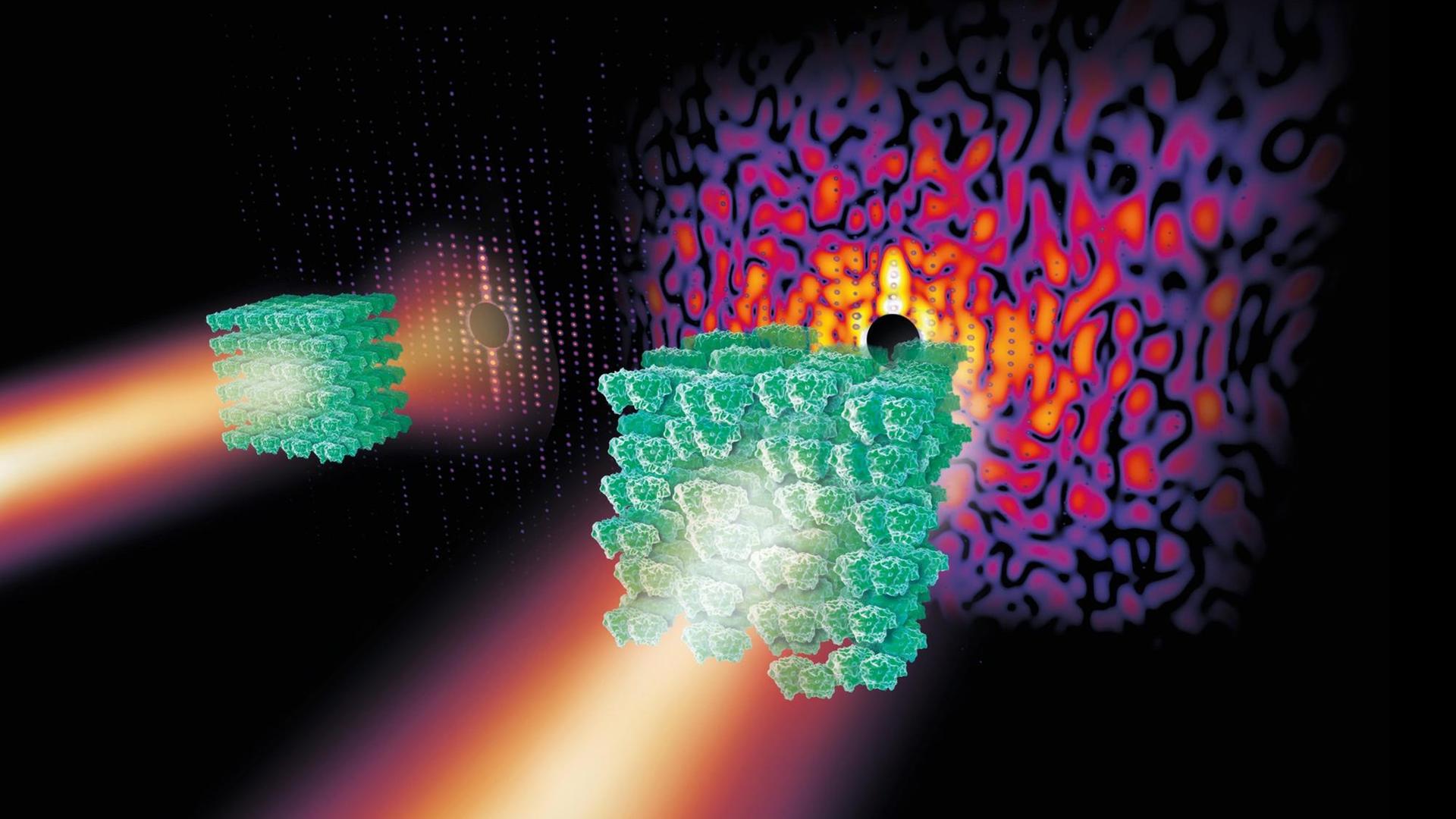 Ungeordnete Kristalle aus komplexen Biomolekülen erzeugen im Röntgenlicht ein kontinuierliches Streubild Ungeordnete Kristalle aus komplexen Biomolekülen erzeugen im Röntgenlicht ein kontinuierliches Streubild