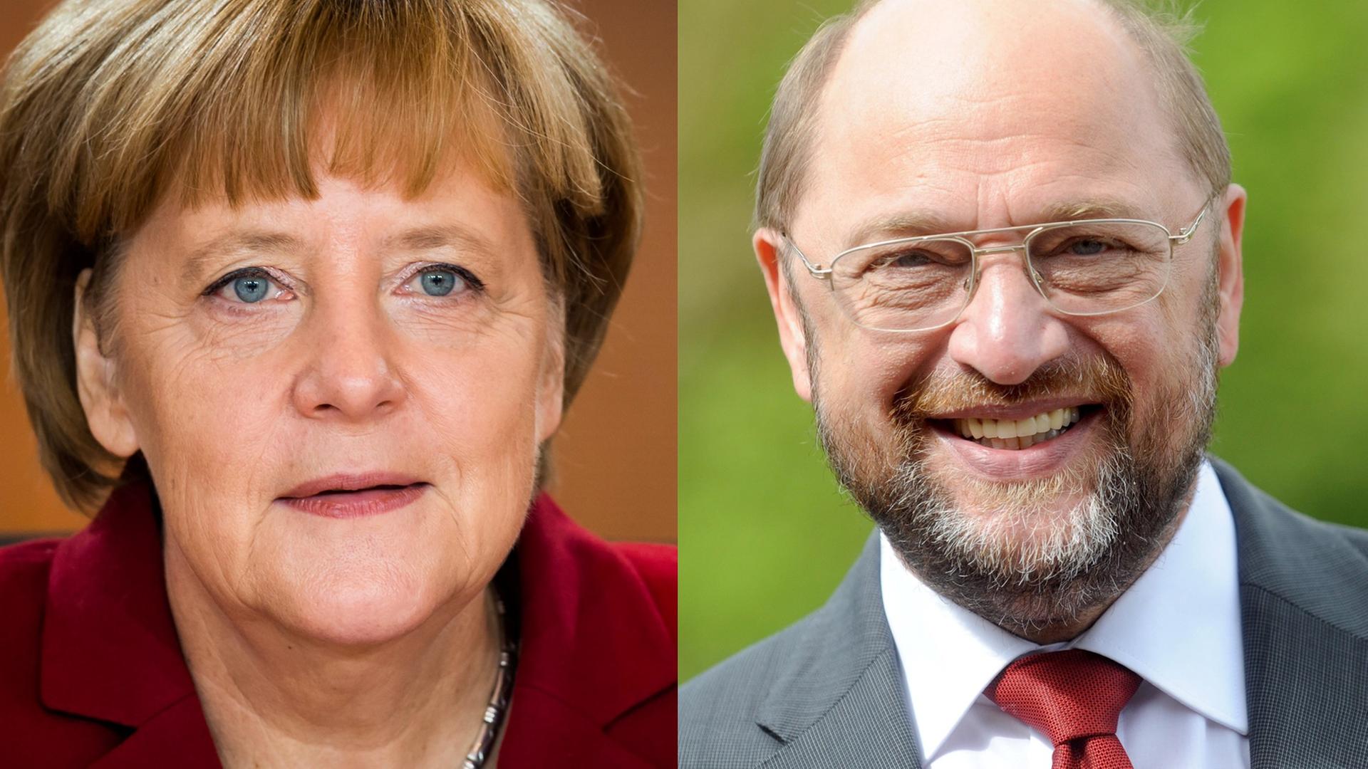 Kanzlerin Angela Merkel (CDU) und Kanzlerkandidat Martin Schulz (SPD) in einer Bildkombo Kanzlerin Angela Merkel (CDU) und Kanzlerkandidat Martin Schulz (SPD) in einer Bildkombo