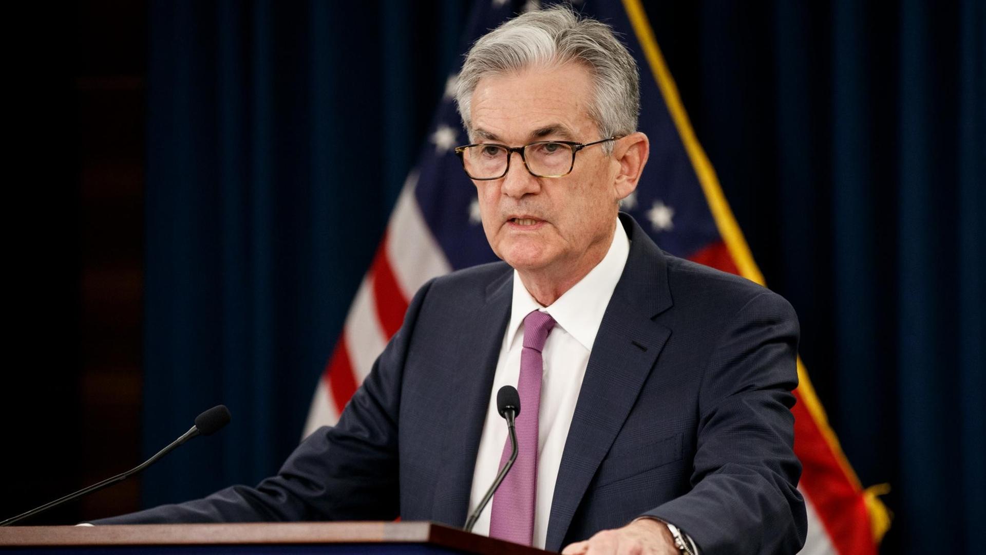 Fed-Chef Jerome Powell am 19. Juni 2019 bei einer Pressekonferenz Fed-Chef Jerome Powell am 19. Juni 2019 bei einer Pressekonferenz