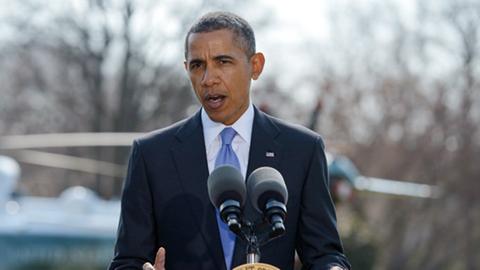 US-Präsident Obama bei einer Stellungnahme im Garten des Weißen Hauses